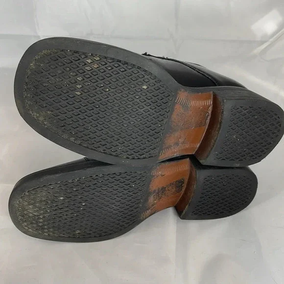 VINTAGE Monograms by Bass Mens Manny Shoe Black Leather Square Toe Lace Up  7 - Picture 8 of 13